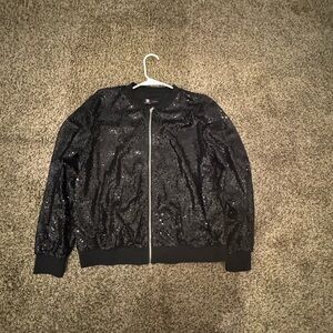 Black Sequin Bomber Jacket